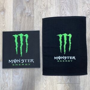 NWOT Monster Energy Drink Bar Mat and Hand Towel